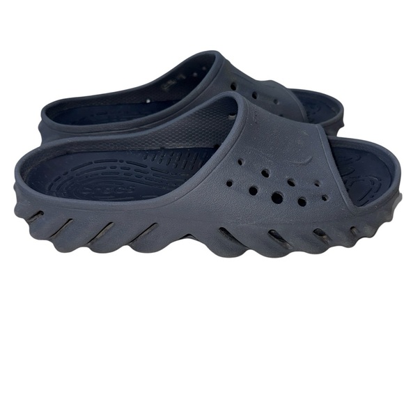 CROCS Echo Slide Mens 7/Women 9 Slip On Gray Blue Comfort Slide Cushioned - Picture 1 of 8